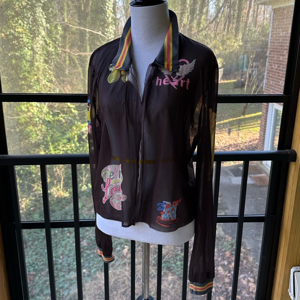 Y2K Graphic Mesh Retro Grunge Rhinestone Deconstructed Project-Ready Piece ~ XL - Picture 3 of 17